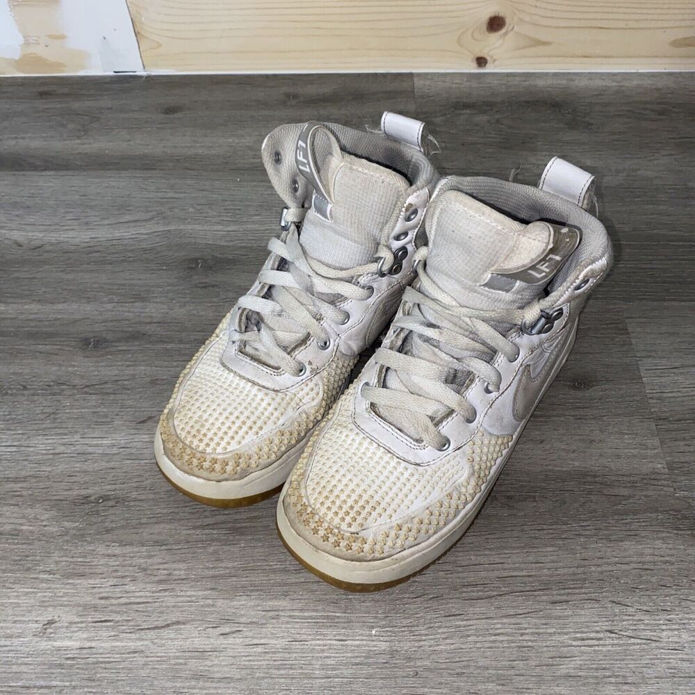 Nike Boys Lunar Force Duckboot 1 882842-100 White Shoes Sneakers Sz 4Y Beaters